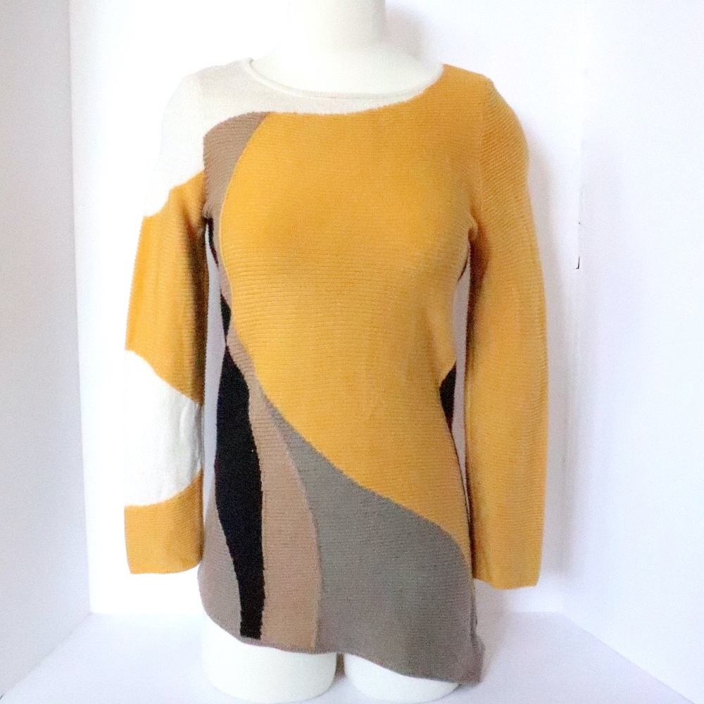 Asymmetrical color blocked tunic length sweater